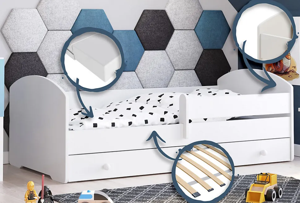 Lit enfant LUK avec tiroir et barreau 140x70