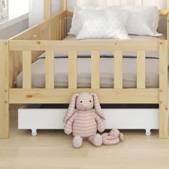 Lit Enfant Maison Bois Tiroirs Étages Naturel Blackcolors