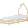 Lit enfant ML-Design 90x200cm avec matelas H16cm naturel en bois forme de maison et sommier à lattes