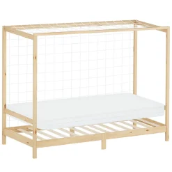 Lit enfant ML-Design 90x200cm avec matelas H10cm naturel en bois but de foot et sommier à lattes