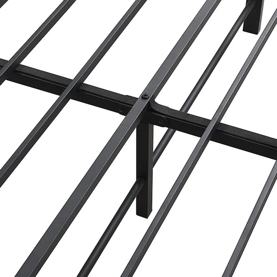 Lit enfant métal et MDF 90x200cm noir et noyer, style vintage, avec 2 tiroirs sur roulettes