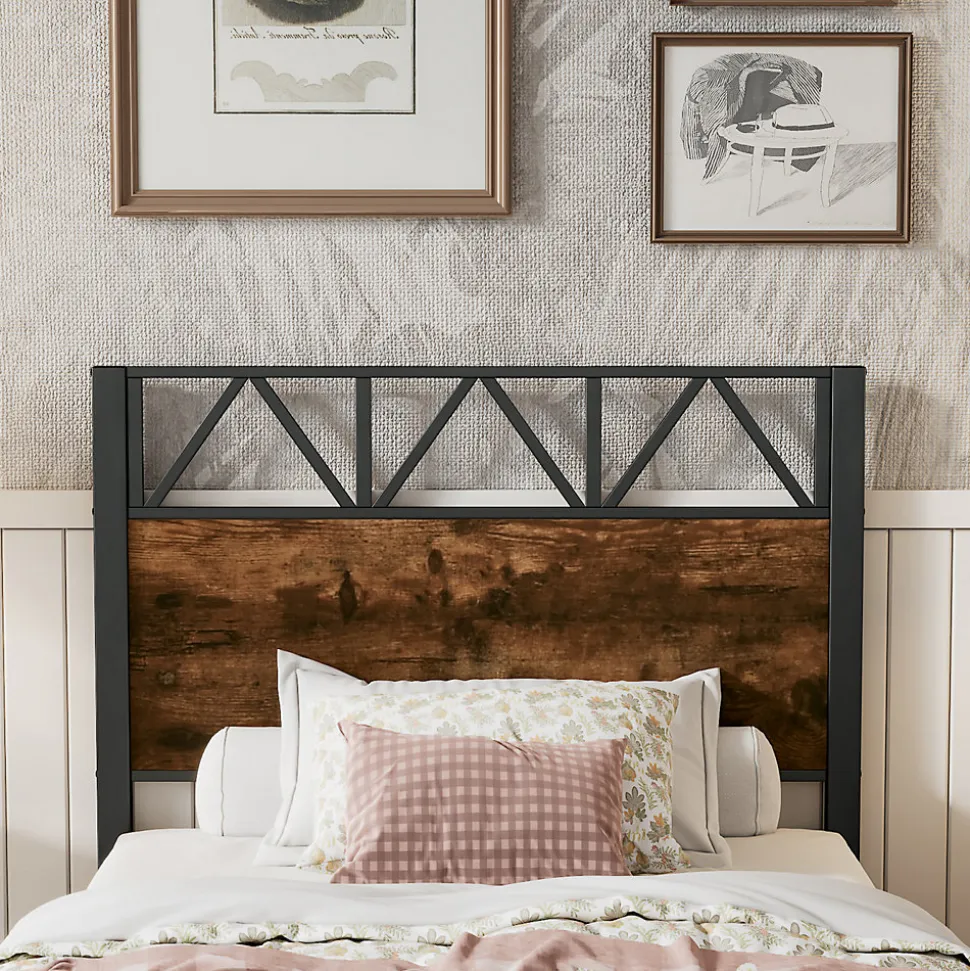 Lit enfant métal et MDF 90x200cm noir et noyer, style vintage, avec 2 tiroirs sur roulettes