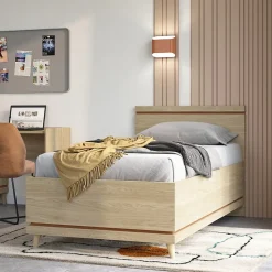 Lit enfant NOKI 100x200 cm chene clair et moka Style scandinave sans sommier