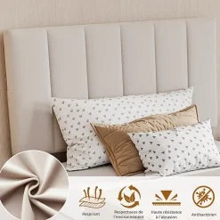 Lit enfant rembourré 90x200 cm, lit coffre hydraulique, lit haut coffre en lin doux pour la peau, beige