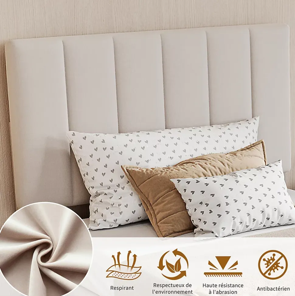 Lit enfant rembourré 90x200 cm, lit coffre hydraulique, lit haut coffre en lin doux pour la peau, beige