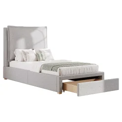 Lit enfant rembourré 90x200 cm, lattes, tête chenille, rangement - gris