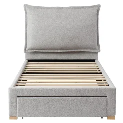 Lit enfant rembourré 90x200 cm, lattes, tête chenille, rangement - gris