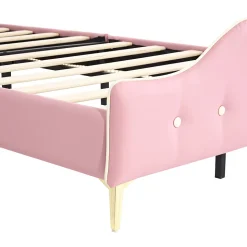 Lit enfant rembourré 90x200cm rose et blanc, LED intégrée, tête de lit avec couronne et vagues décoratives