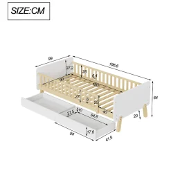 Lit enfant Simple 90x190 cm Bois Blanc avec 2 Tiroirs et Sommier À Lattes, Multifonction pour Chambre Fille Ou Garçon, Blanc