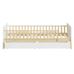 Lit enfant Simple 90x190 cm Bois Blanc avec 2 Tiroirs et Sommier À Lattes, Multifonction pour Chambre Fille Ou Garçon, Blanc