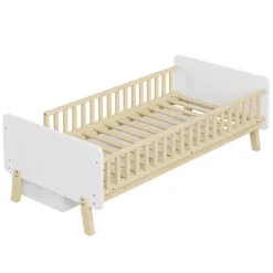 Lit enfant Simple 90x190 cm Bois Blanc avec 2 Tiroirs et Sommier À Lattes, Multifonction pour Chambre Fille Ou Garçon, Blanc