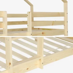 Lit enfant superposé cabane 90 x 190 cm pin naturel sommier à lattes inclus - Roya