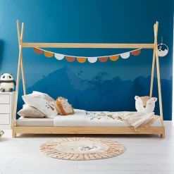 Lit enfant tipi ELIN, 90 x 190 cm en pin massif vernis naturel