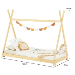 Lit enfant tipi ELIN, 90 x 190 cm en pin massif vernis naturel