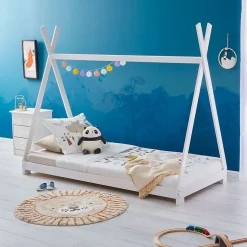 Lit enfant tipi ELIN, 90 x 190 cm en pin massif lasuré blanc