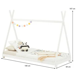 Lit enfant tipi ELIN, 90 x 190 cm en pin massif lasuré blanc