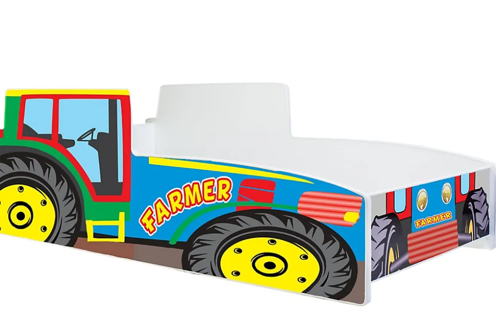 Lit enfant tracteur coloré avec matelas et sommier inclus - 160 cm x 80 cm