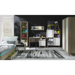 Lit enfant 90x200 avec tiroir de rangement MALMO Coloris chene clair et blanc