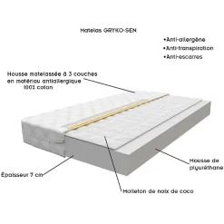 Lit enfant 190X90 Blanc Motif éléphant + matelas mousse sarrasin avec tiroir