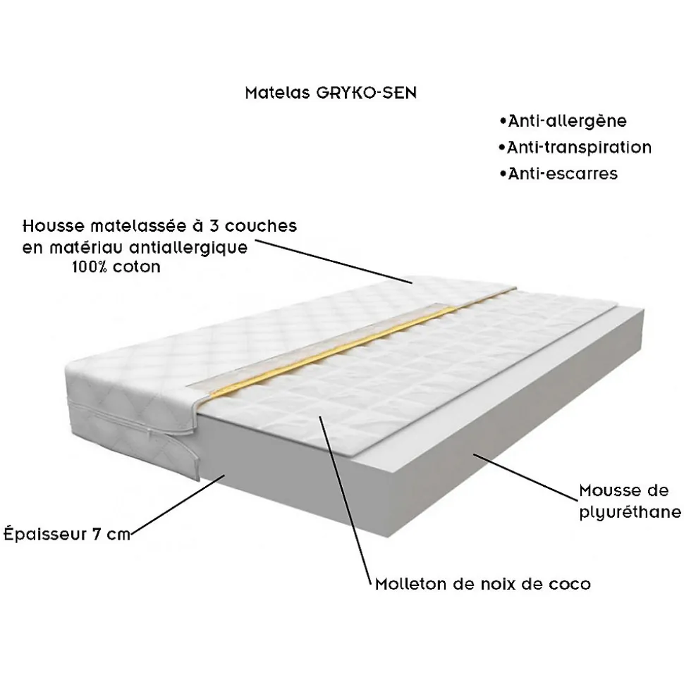 Lit enfant 190X90 Blanc Motif éléphant + matelas mousse sarrasin avec tiroir