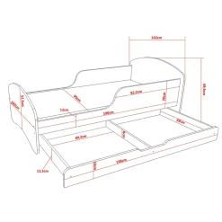 Lit enfant 190X90 Blanc Motif éléphant + matelas mousse sarrasin avec tiroir