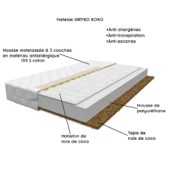 Lit enfant 140X70 Blanc Motif éléphant + matelas mousse sarrasin coco avec tiroir