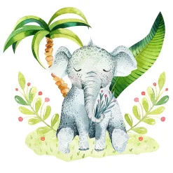 Lit enfant 140X70 Blanc Motif éléphant + matelas mousse sarrasin coco avec tiroir