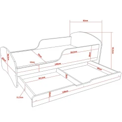 Lit enfant 140X70 Blanc Motif éléphant + matelas mousse sarrasin coco avec tiroir