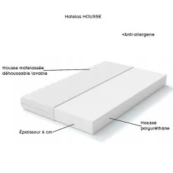 Lit enfant 180X90 Blanc Motif éléphant + matelas mousse avec tiroir