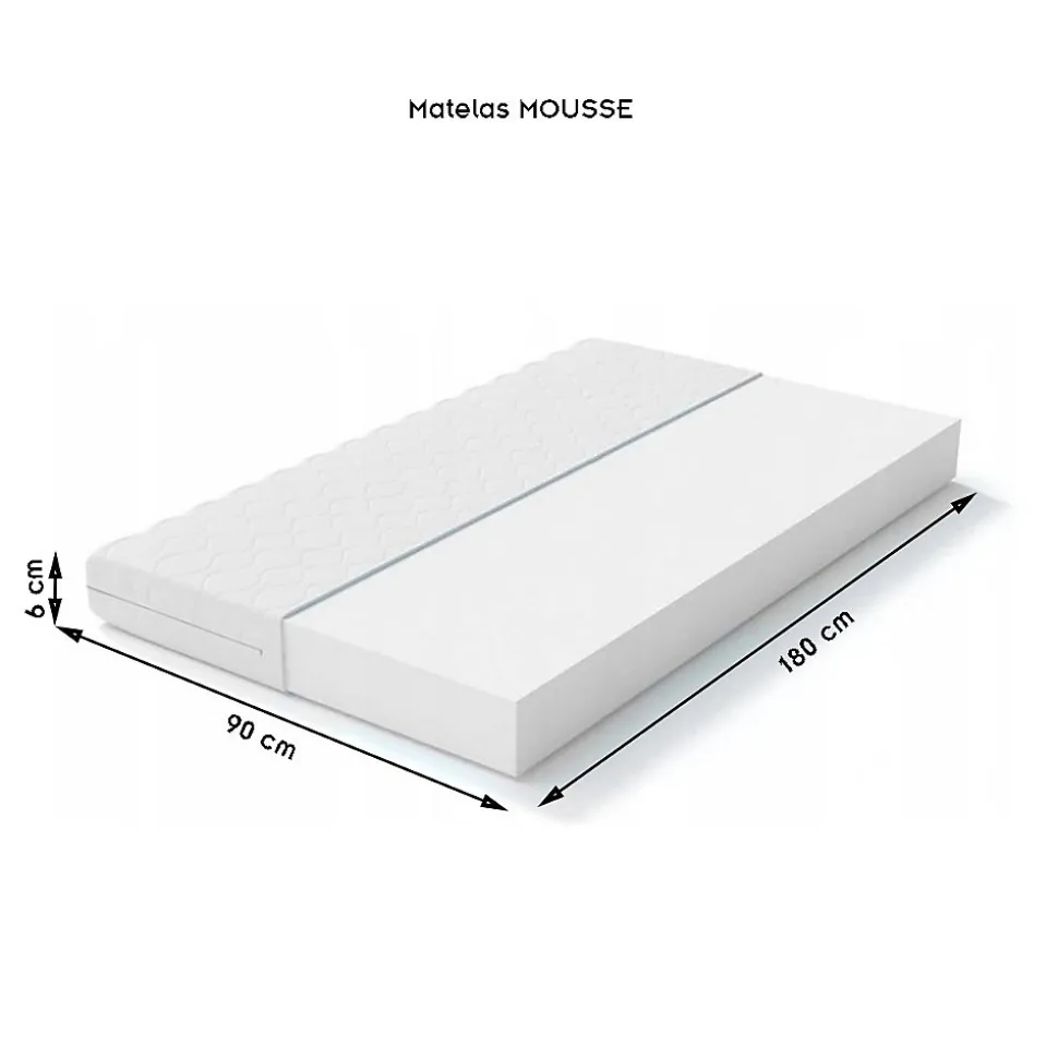 Lit enfant 180X90 Blanc Motif éléphant + matelas mousse avec tiroir