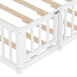 Lit enfant 140x190 cm - Lit avec barrières et design maison - Bois de pin et MDF - Sans matelas - Blanc