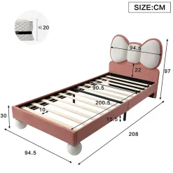 Lit enfant 90x200 cm - Lit avec Tête de Lit en Ailes et LED - Velours - Sans matelas - Rose