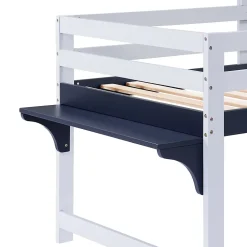 Lit enfant 90x200 cm - Lit Cabane avec Rangement et design Marin - Pin et MDF - Sans Matelas - Blanc + Bleu foncé