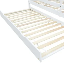 Lit Enfant 90x200 cm - Lit Cabane avec Lit Gigogne à Roulettes - Bois Massif Naturel - Sans Matelas