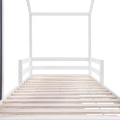 Lit enfant 90x200 cm - Lit Cabane avec Tableau et 2 Tiroirs, Rangement Pratique, Bois Massif et MDF, Sans Matelas - Blanc
