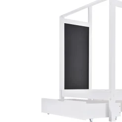 Lit enfant 90x200 cm - Lit Cabane avec Tableau et 2 Tiroirs, Rangement Pratique, Bois Massif et MDF, Sans Matelas - Blanc