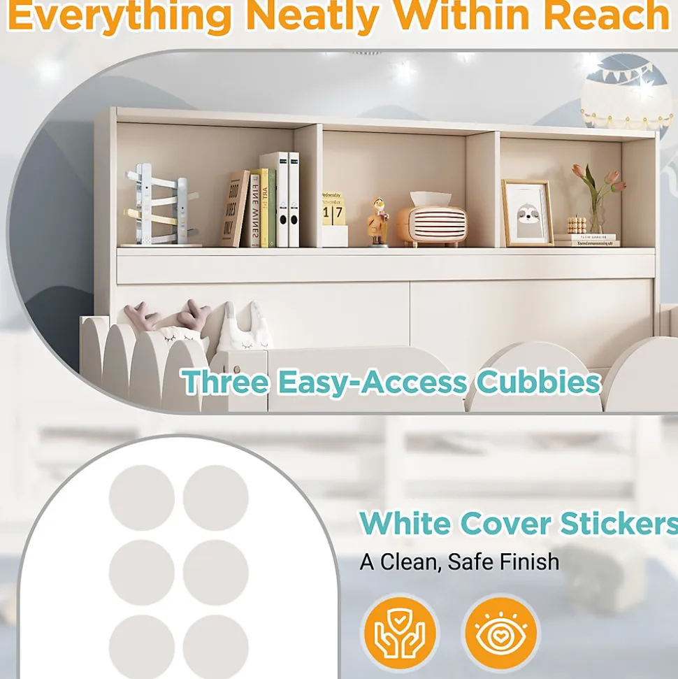 Lit Enfant 140x200 cm - Lit Double avec Barrières de Sécurité, Porte d'Accès et Étagères Intégrées, en Bois - sans Matelas - Blanc