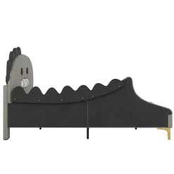 Lit enfant 140x200 cm - Lit Double Dinosaure avec Tête de Lit Décorative - PU et MDF - Gris - Sans Matelas