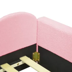 Lit enfant 90x200 cm - Lit rembourré avec cadre canapé-lit en peluche doux - MDF + Velours + Métal - Sans matelas - Rose