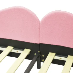 Lit enfant 90x200 cm - Lit rembourré avec cadre canapé-lit en peluche doux - MDF + Velours + Métal - Sans matelas - Rose