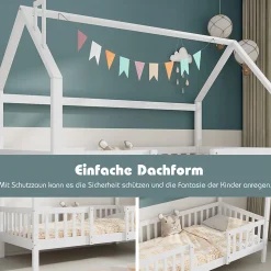 Lit Enfant 90x200 cm - Lit Simple Design Cheminée pour Petit Espace - Sans Matelas - Bois de Pin Blanc