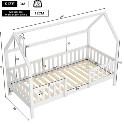 Lit Enfant 90x200 cm - Lit Simple Design Cheminée pour Petit Espace - Sans Matelas - Bois de Pin Blanc