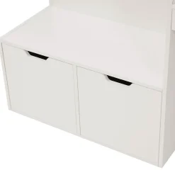 Lit enfant 90x200 cm - Lit simple avec bureau intégré et tiroirs de rangement - Bois massif, pin et MDF - Blanc - Sans matelas
