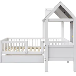 Lit Enfant 90x200 cm - Lit Simple en Bois avec Tiroir de Rangement - Blanc