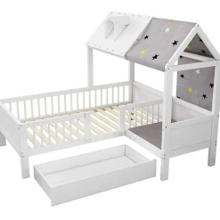 Lit Enfant 90x200 cm - Lit Simple en Bois avec Tiroir de Rangement - Blanc