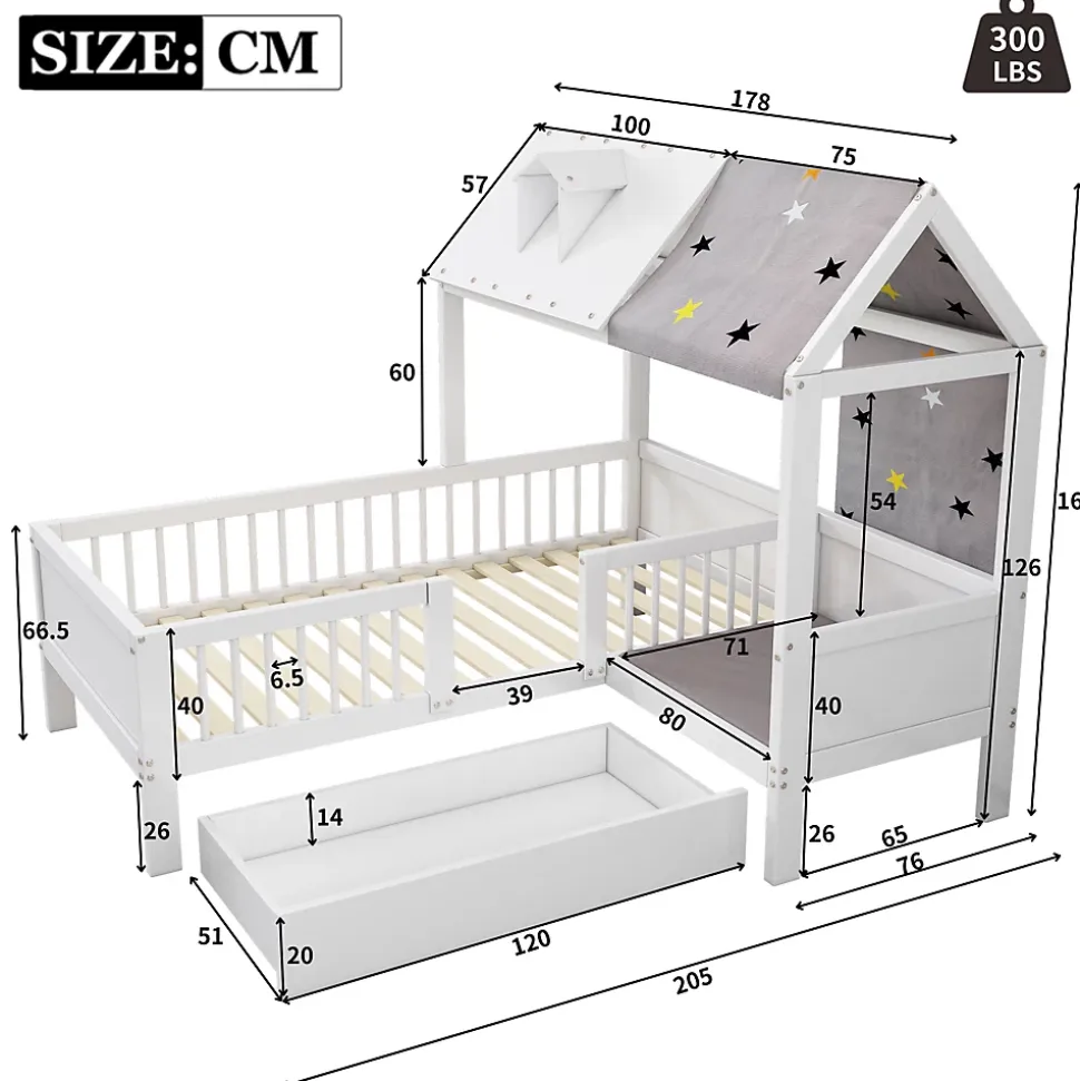 Lit Enfant 90x200 cm - Lit Simple en Bois avec Tiroir de Rangement - Blanc