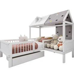 Lit Enfant 90x200 cm - Lit Simple en Bois avec Tiroir de Rangement - Blanc