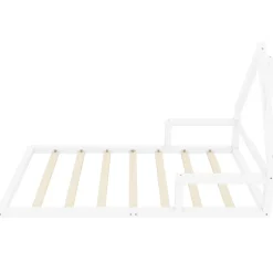 Lit enfant 90x200 cm - Lit Simple en Pin Massif et MDF, Structure Solide avec 7 Lattes, Sans Matelas, Blanche