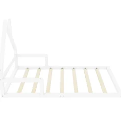 Lit enfant 90x200 cm - Lit Simple en Pin Massif et MDF, Structure Solide avec 7 Lattes, Sans Matelas, Blanche