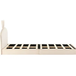 Lit enfant 90x200 cm - Lit Simple avec Tête Capitonnée, design Lapin, Sans Matelas - Velours Beige